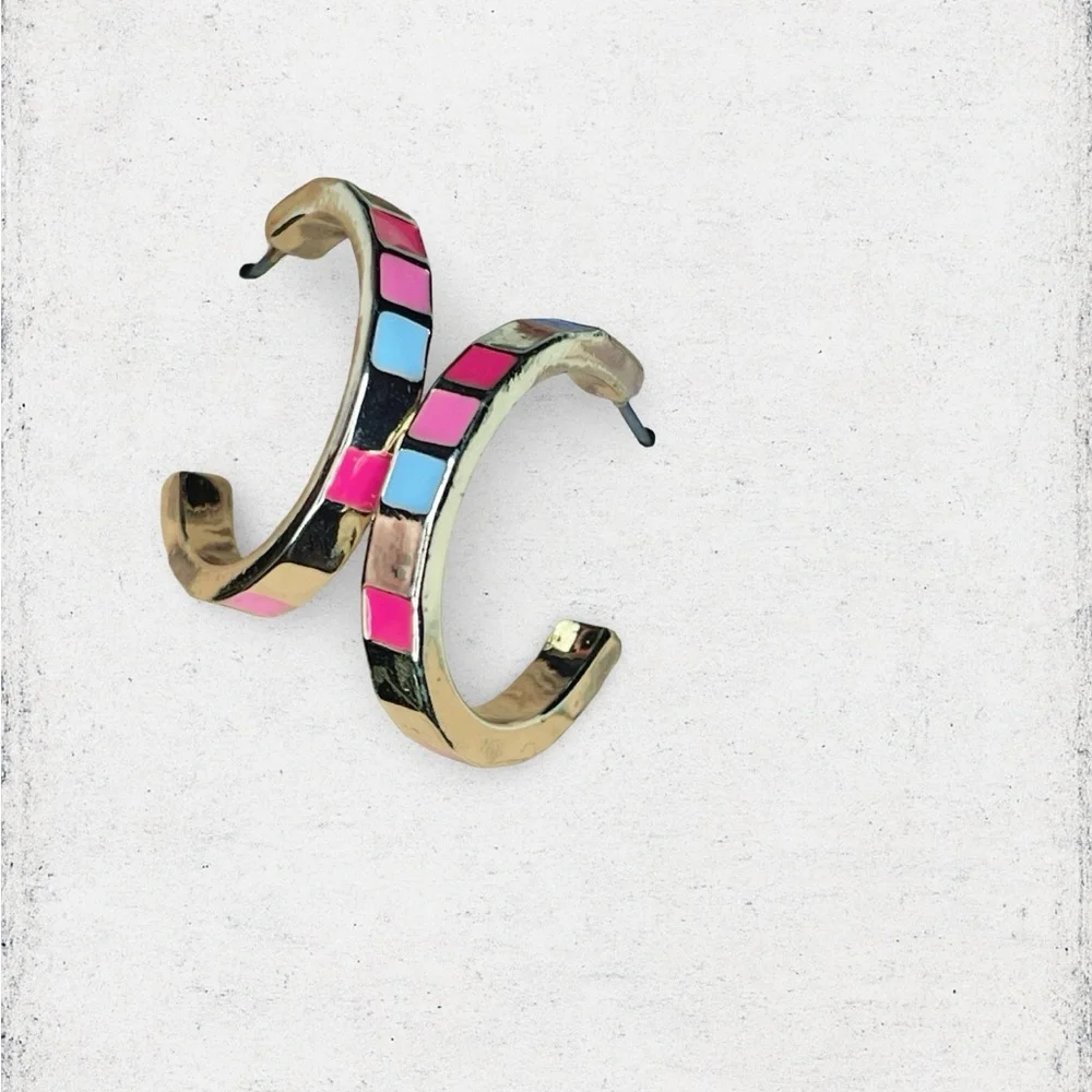 5160u. Enamel Hoops Colorful Geometric Earrings